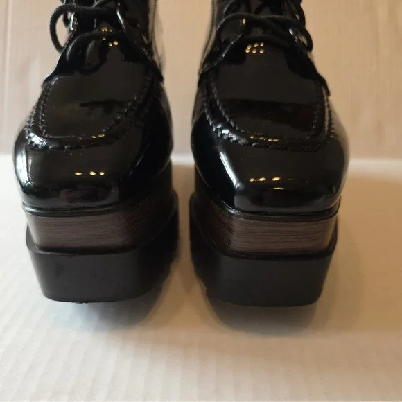 Women's Daiyaer Chunky Platform Shoes Black Brown Size 6 EU 36 Patten Leather - Picture 6 of 11